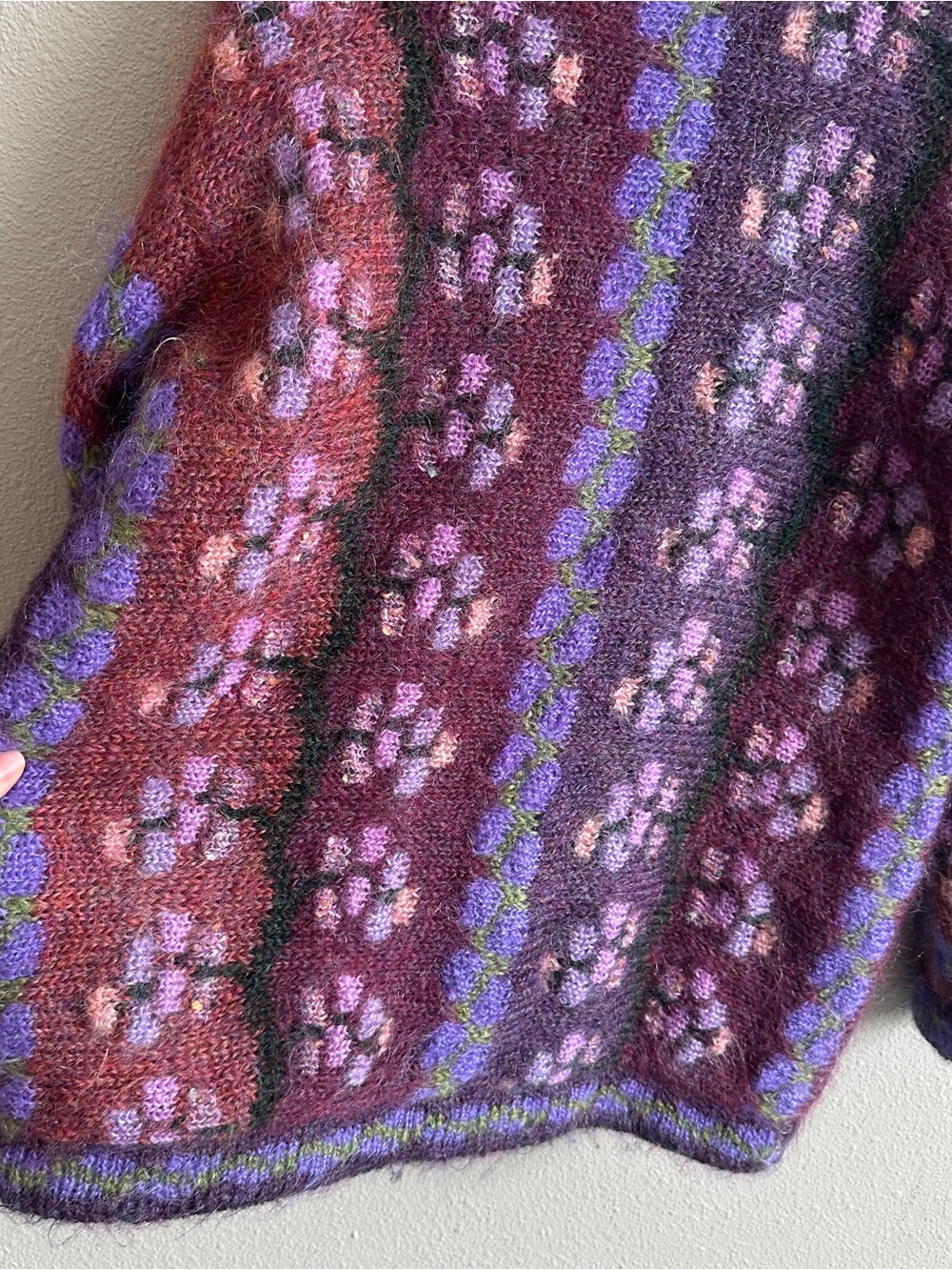 Vintage Blarney Purple Mohair Wool Floral Knit Button Cardigan Coat Medium - Picture 7 of 11